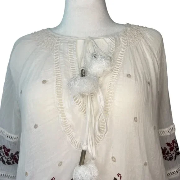 FREE PEOPLE | Pre-Loved Boho Embroidered Cream Tunic Top – Size M - GWP - Picture 5 of 9
